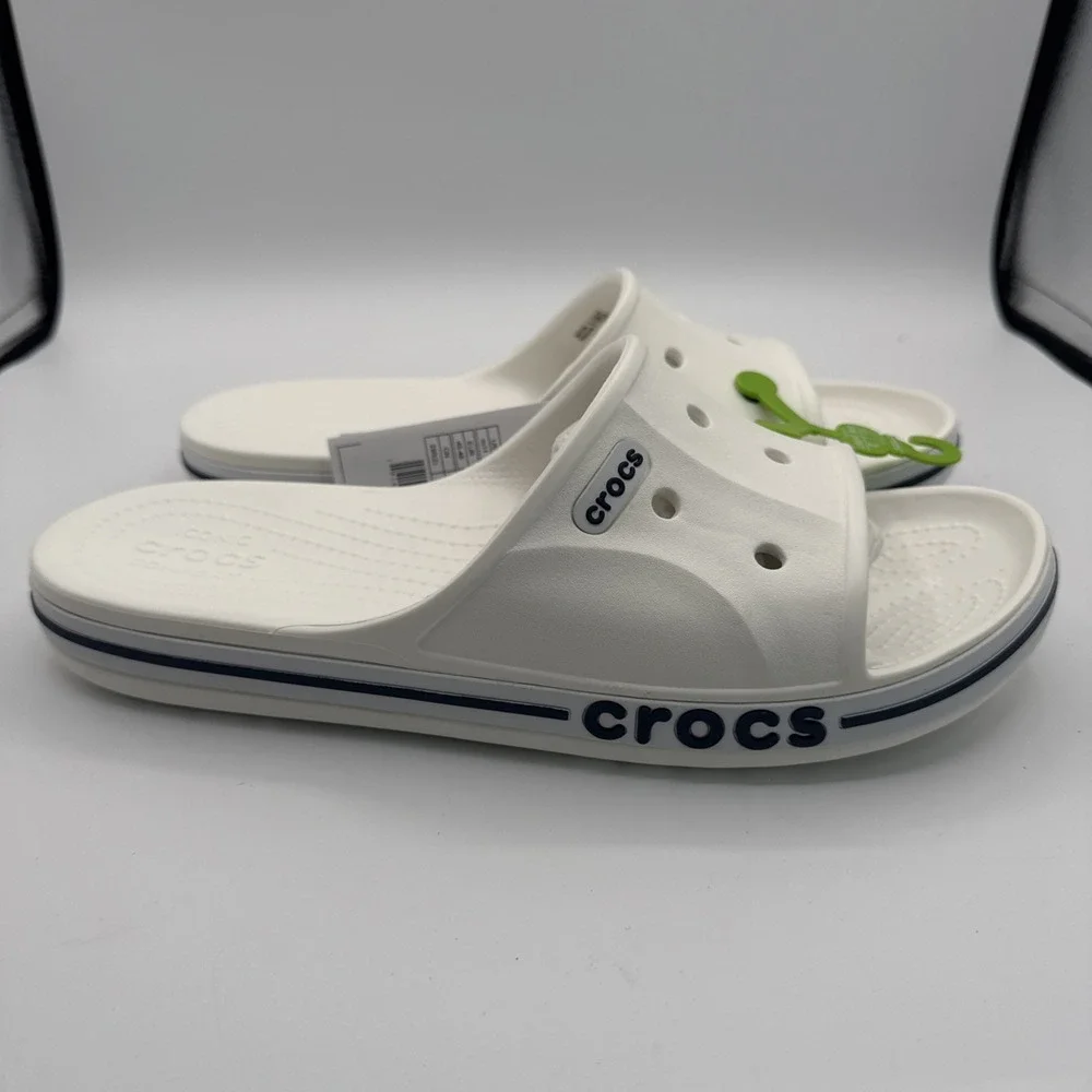 CROCS 205392-126 Unisex-Adults Bayaband Slides in White/Navy - M 8 / W‎ 10